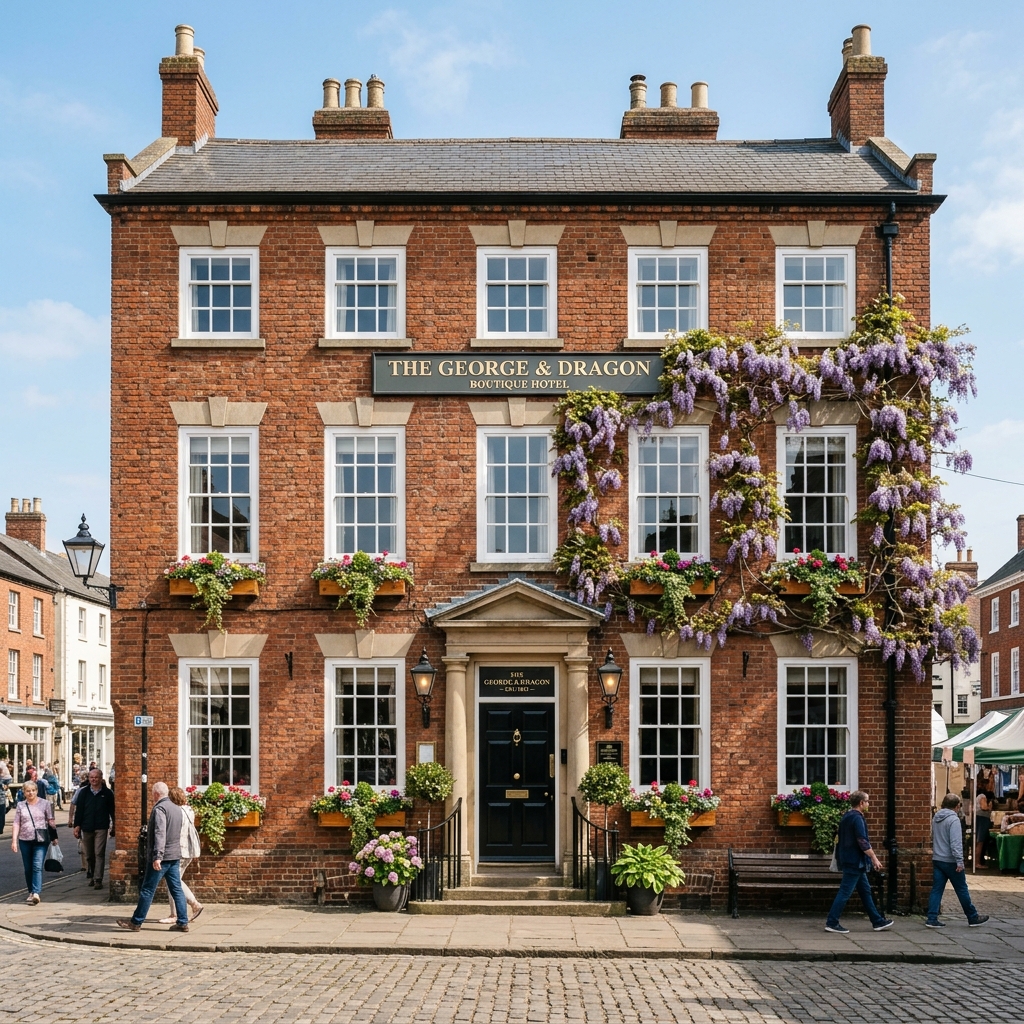 Classic Georgian brick building facade with architectural heritage details